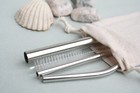 3 Reusable Silver Steel Straws + Pouch Smoothie Bubble Tea Boba Portable Set Eco