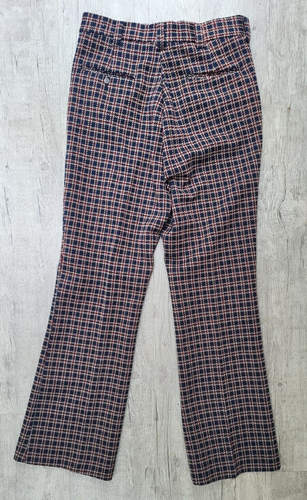 Vtg 60/70s Sears Big Men's Shop Blue Plaid Double Knit Flare Pants W32 x L33 - Picture 3 of 7