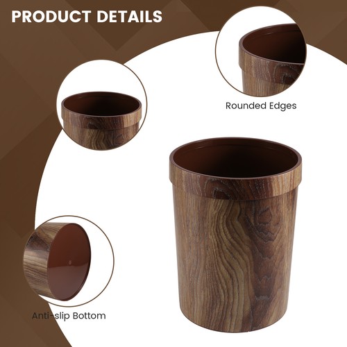 Retro Wood Grain Trash Can Household Living Room Kitchen Trash Can O8G51753 - Picture 3 of 4