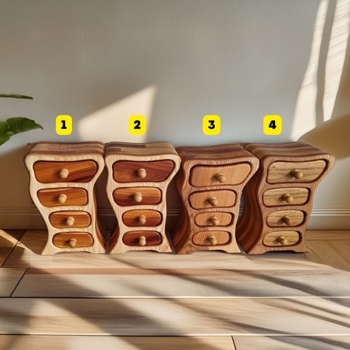 Handgefertigte Schmuckschatulle aus Holz - Mini Aufbewahrung Organizer mit 4 Schubladen Kommode - Bild 7 von 9