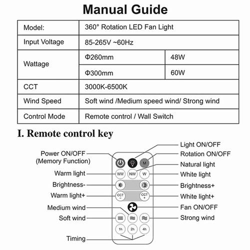 48W Ceiling Fan Light Fixture Dimmable E27 LED 3 Wind Speeds Remote - Picture 8 of 9