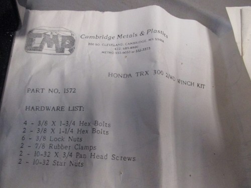 NOS CMP Cambridge Metals & Plastics Winch Kit Fits: Honda TRX300 2WD 1572 - Picture 2 of 7