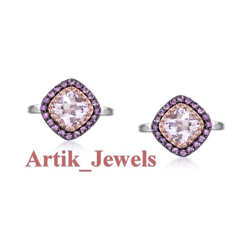 Natural Amethyst Gemstone With 14K White Gold Plated Silver Cufflink #1241 - Picture 7 of 10