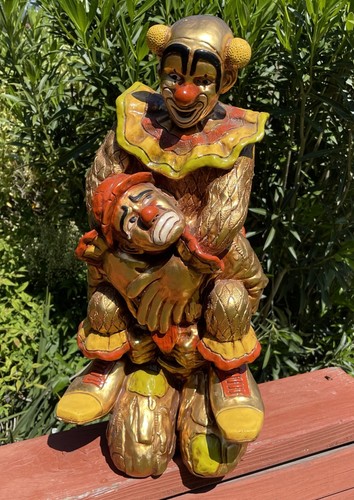 Estatuilla PIGGYBACK PAYASO Chalkware 1968 productos de arte progresivo 20" de alto - Imagen 1 de 10