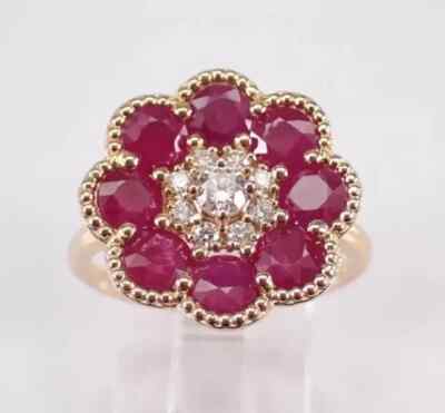2.30CT Round Cut Lab Created Ruby Flower Ring 14K Yellow Gold Plated Silver