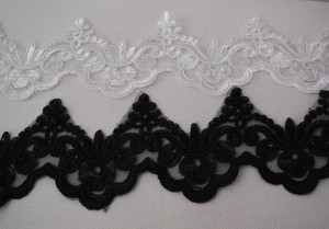 Black or ivory beaded lace trim bridal sequins floral lace trim by Yard 90cm