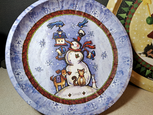 Metal Christmas Cookie & Snack Serving Trays Snowman & Penguins #3446LBX - Picture 2 of 9