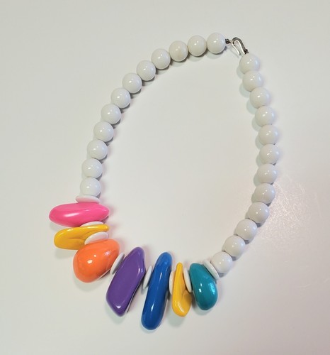 Colorful Beaded Necklace 20" Acrylic Choker Statement Fashion Pink Orange Purple - Bild 3 von 4