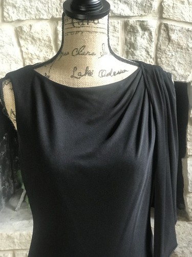 Black Sleeveless Cocktail Dress Pretty Draped Shawl 20 30” Chest - Picture 4 of 12