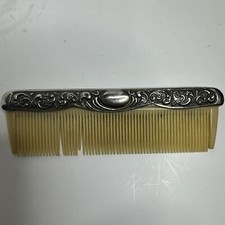 Vintage 4 Ornate Embossed Silver Plate Beige Early Plastic Hair Comb- Vanity