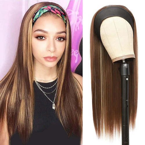 Long Straight Brown Blonde Mixed Fiber Headband Wig Heat Safe Natural Fashion - Picture 10 of 15