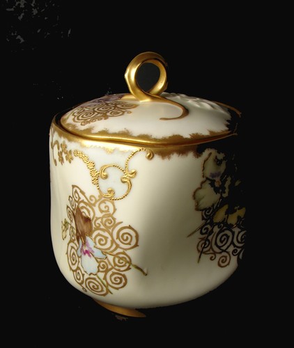 Art Nouveau Limoges Handpainted Pansies Gild Porcelain Biscuit Cookie Jar France - Picture 17 of 18