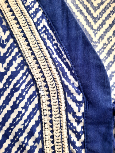 Athleta XL Cotton Blend Blue White Cover-up Tunic Top Tassels Boho Caftan - Picture 4 of 13