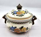 Vintage Asta Germany Enamel Cookware Small Pot 7" Diameter W/Floral Pattern