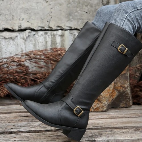 Women Knee High Boots Fashion Low Heels Square Platform Long Boots Brown. - Picture 22 of 25