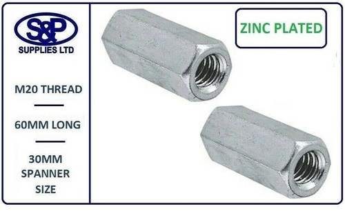 M3 M4 M5 M6 M8 M10 M12 M16 M20 M24 STEEL HEX DEEP NUTS BZP ALLTHREAD CONNECTOR - Picture 11 of 34