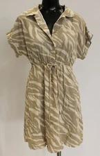 Gilli Women's Cora Short Sleeve Collared Textured A-Line Dress AP2 Taupe Small