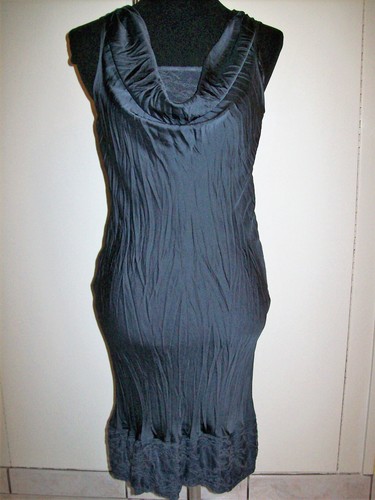 ESPRIT Satin Kleid grau Wasserfallkragen Spitze Gr. S 36 38 Retro *NEU*