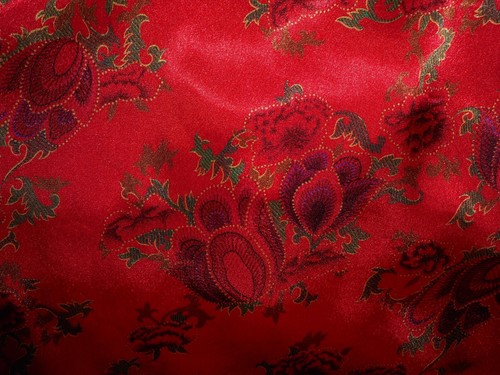 22/24 Robe Glossy Red Satin Kimono Art Nouveau Solange NOS - Picture 6 of 8
