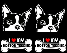 I Love My Boston Terrier Four PK 5" White Vinyl Decal Car Truck Laptop Tablet