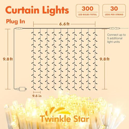  Curtain String Lights, 12 Modes Fairy Hanging Lights for 300 LED *Warm white - Picture 3 of 7