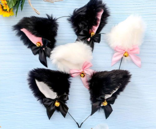 Adorable diadema con orejas de gato para dama Kawaii niña esponjosa cinta zorro campana cabezal de piel - Imagen 1 de 17