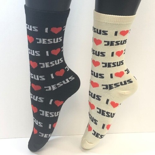 2 Pairs Foozys Women's Fun Novelty Socks I Love Jesus Christ Hearts Religon God - Picture 2 of 4