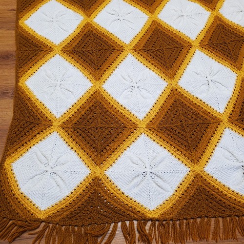 Arlequín retro afgano abuela tejida a mano vintage ombre hoja levantada 64" ¡Impresionante! - Imagen 13 de 24