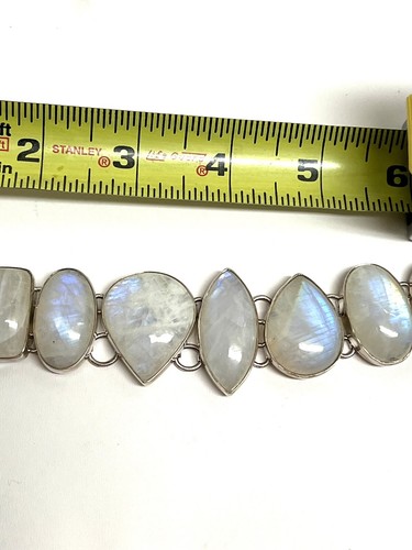 Rainbow Moonstone Bracelet 925 Sterling Silver Shapes Lg Heavy 68g Opal Unique - Picture 2 of 14