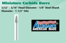 3/16x1/2 5/32 MINIATURE CARBIDE BURRS-AL. AMERICAN ITEM NO. 2978860(FT)