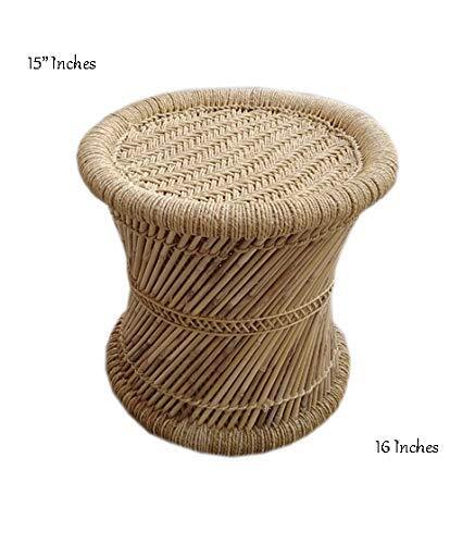 Home & Craft ! Pure Handmade Bamboo Mudda Stool with Beige (15 X 16) Inches - Picture 2 of 3