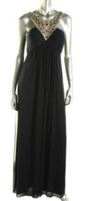 AQUA ~ Navy Chiffon Embellished Illusion Necklace Empire Formal Gown 4 NEW $228