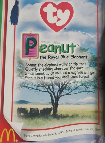 TY PEANUT The Royal Blue Elephant 1995 McDonalds Beanie Baby RARE RETIRED Sealed - Picture 3 of 8