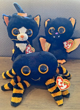 Lot of 3 Ty BEANIE BOOS HALLOWEEN Witchie Cat Cobb Spider Echo Bat MWMT Plush