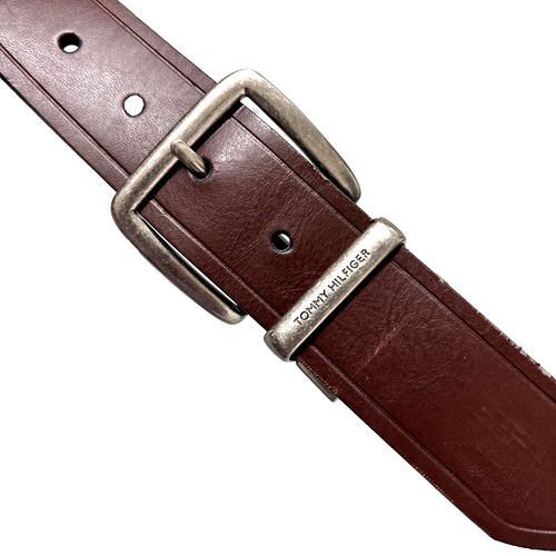 VTG 90s Mens Tommy Hilfiger Brown Bonded Leather Belt USA Sz 32/80 EUC - Picture 2 of 10