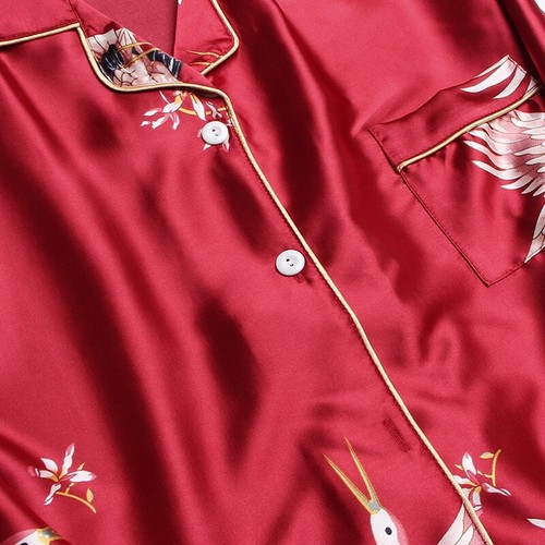 Women's Long Sleeve Silk Pajama Set Button-Down Sleepwear Print Loungewear Plus - Picture 71 of 75