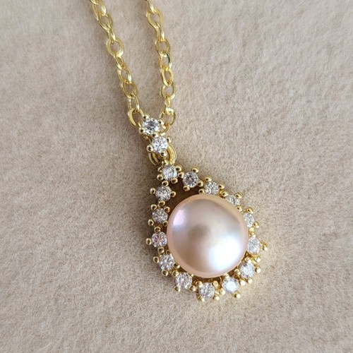 14K Gold Plated Genuine Freshwater pinkish purple Pearl Necklace - Picture 3 of 4
