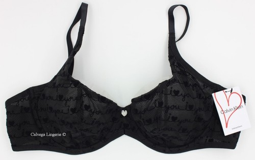 NWT Calvin Klein QF6714 "I Heart You" Soft Cup, Demi, Lace Bra, Black - Picture 1 of 7