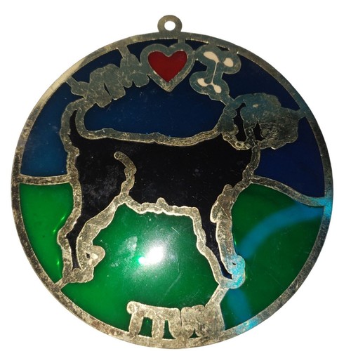 Vitral vintage hecha a mano I Love My Mutt Suncatcher adorno perro redondo NUEVO - Imagen 2 de 3