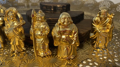 “Seven Lucky Gods” Set Of Japanese Gold Metal Figurines &Wood Display Stand EUC - Picture 7 of 17