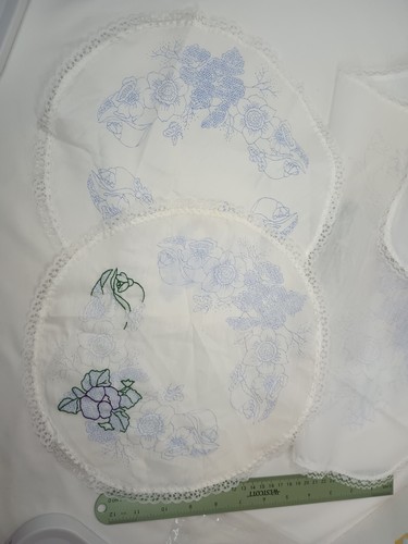 Floral Bees Dresser and 2 Round 1 started Doily Stamped Embroidery & Floss - Picture 7 of 14