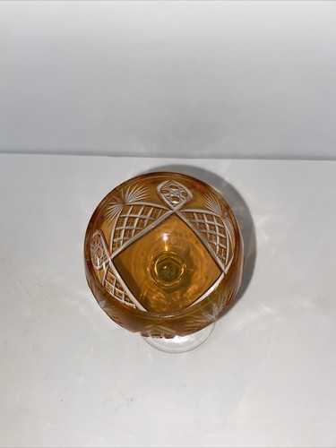 Nachtmann Traube Crystal Wine Glass Chartreuse Amber Cut to Clear 8 1/4" Germany - Picture 5 of 6