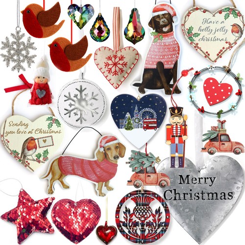 CHRISTMAS TREE HANGING Angel Bauble Fairy Heart Robin Star Kid Decoration Hanger - Picture 1 of 114