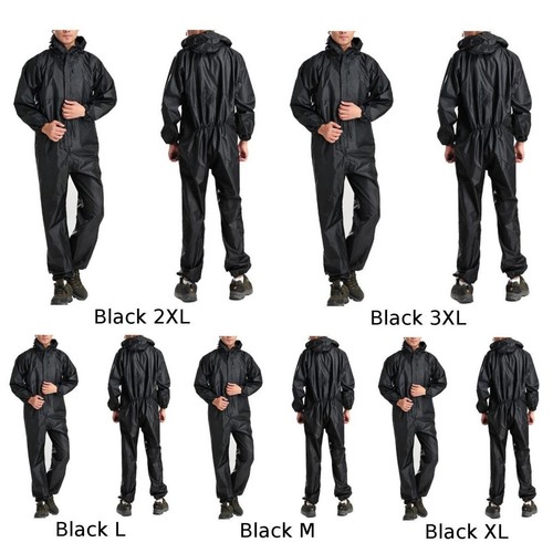 Black Motorcycle Rain Suit Raincoat Overalls Waterproof Men's Work Clothes New - Picture 12 of 33