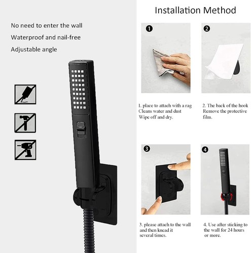 Cabezal de ducha de lluvia cuadrado de alta presión de 8" y manguera de ducha de mano de 78", negro - Imagen 9 de 9