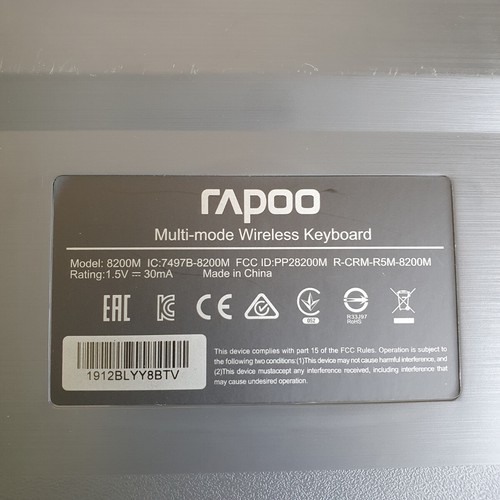 Rapoo 8200M Black Multi-Mode Wireless Bluetooth QWERTY(Standard) Keyboard Only - Picture 9 of 10
