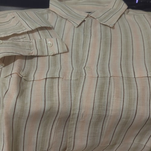 Zanella Italy Linen Pink White Striped Long sleeve shirt Size:M  - Picture 3 of 4