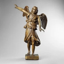 Antique 17th Century Baroque Carved Wood Angel Archangel Raphael