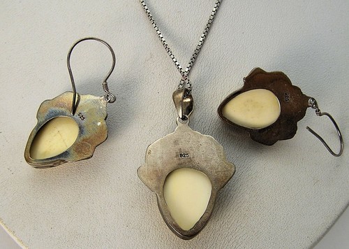 Rare Carved Goddess Deity Necklace & Earrings Granulation Technique Sterling Set - Picture 5 of 9