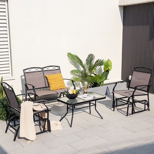 2pcs Patio Loveseat Glider Glass Coffee Table Set Heavy-Duty Swing Rocking Chair - Picture 8 of 8